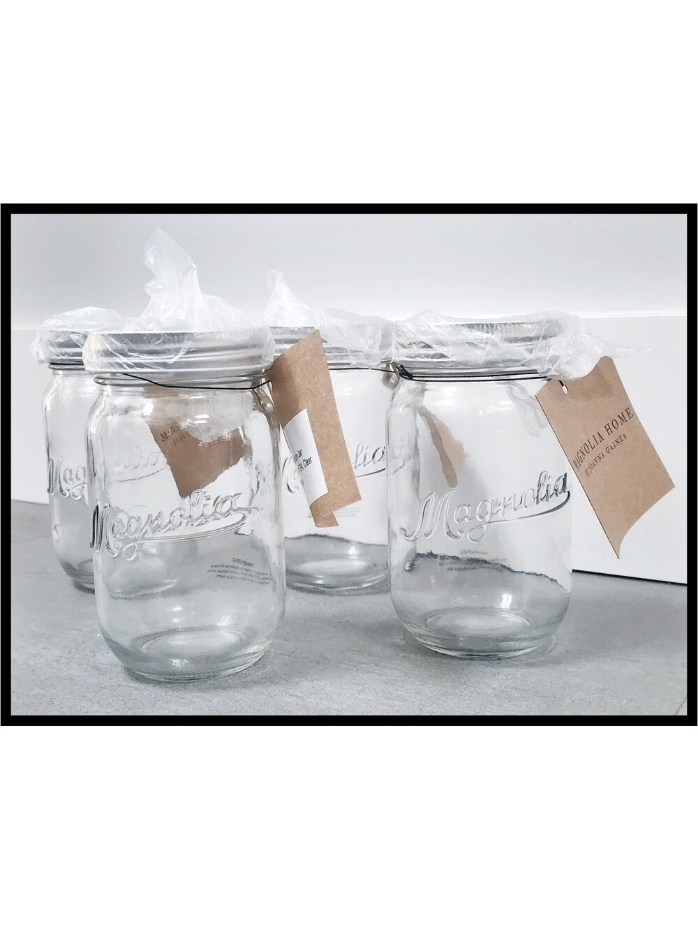 NWT Magnolia Home Clear Pint Mason Jars Silver Metal Lid Rubber Seal Set Of 4